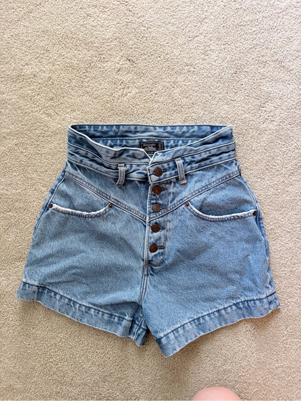 Abercrombie & Fitch High-Waist Light Blue Denim Paperbag Shorts
